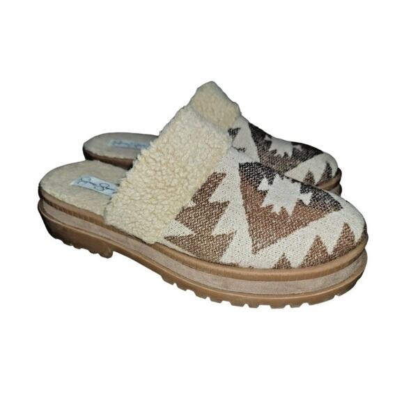 Jessica Simpson Ebriya Aztec Platform Slip On Mule Brown Beige Womens Size 9M - Picture 1 of 11
